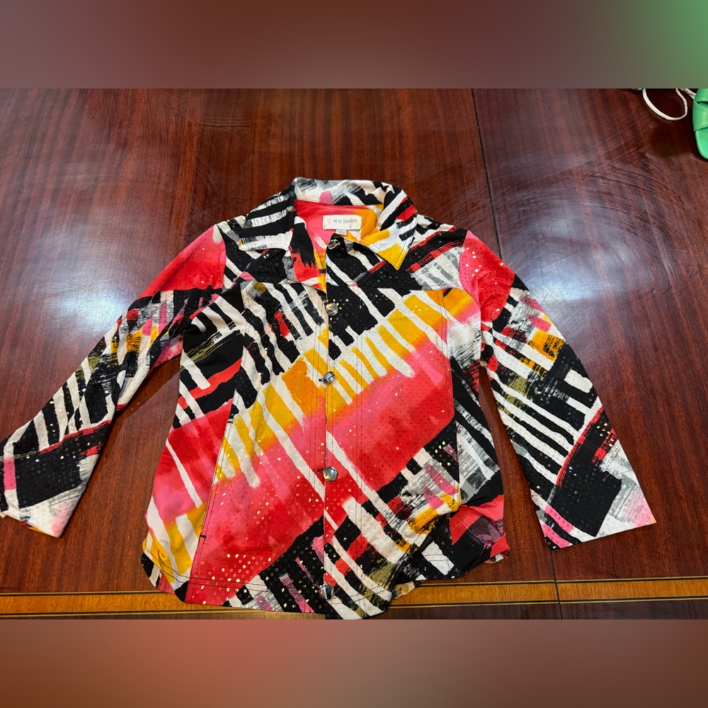 Erin London Red and Black Abstract Shirt Jacket